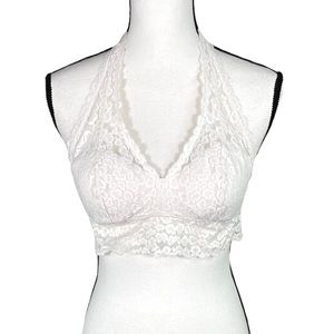 Aerie White Lace Halter Bra Top